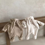 Fleece bunny button front romper
