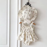 Floral print linen summer dress & hat