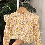 Girls long sleeve frill shoulder tops