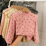 Girls long sleeve frill shoulder tops
