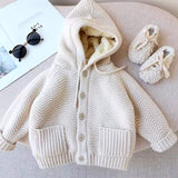 Cream fleece lined zip up cardigan with hood