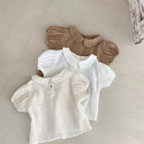 Girls puff sleeve neutral shirt