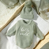 Hello world knitted bodysuit & hat