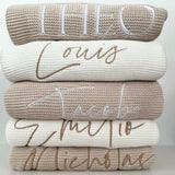 Neutral knitted personalised baby blanket