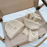 Chunky knit cream heart scarf & hat