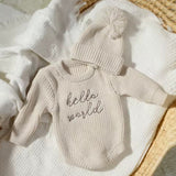 Hello world knitted bodysuit & hat