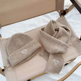 Chunky knit oatmeal heart scarf & hat