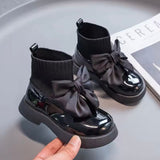 Black Glossy slip on bow boots