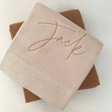 Neutral knitted personalised baby blanket