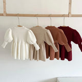 Girls long sleeve ribbed knitted dress