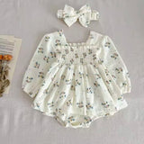 Floral print long sleeve dress & headband