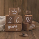 Wooden baby milestone block gift set