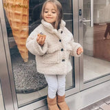Girls beige button up winter jacket
