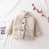 Girls beige button up winter jacket