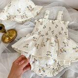 Floral print linen summer dress & hat