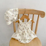Floral print linen summer dress & hat