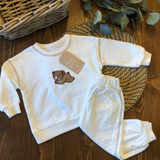 White Luxury Teddy Bear Two Piece Loungewear Set