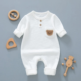 Unisex teddy bear pocket romper White