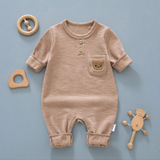 Unisex teddy bear pocket romper Brown