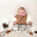 Unisex Teddy Bear Brown Baseball Jacket