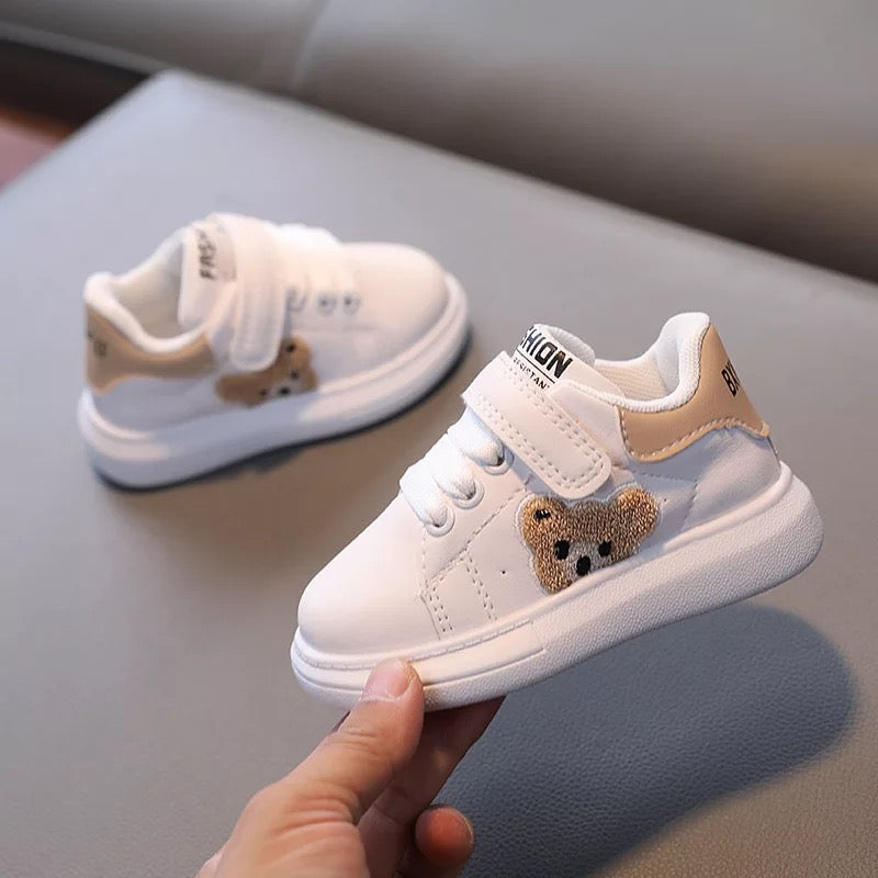 Unisex brown teddy bear white trainers shoes â First Steps Baby & Toddler Clothing