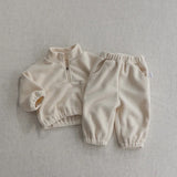 Two piece fleece zip up set - Cream