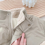 Beige button front baby bomber jacket
